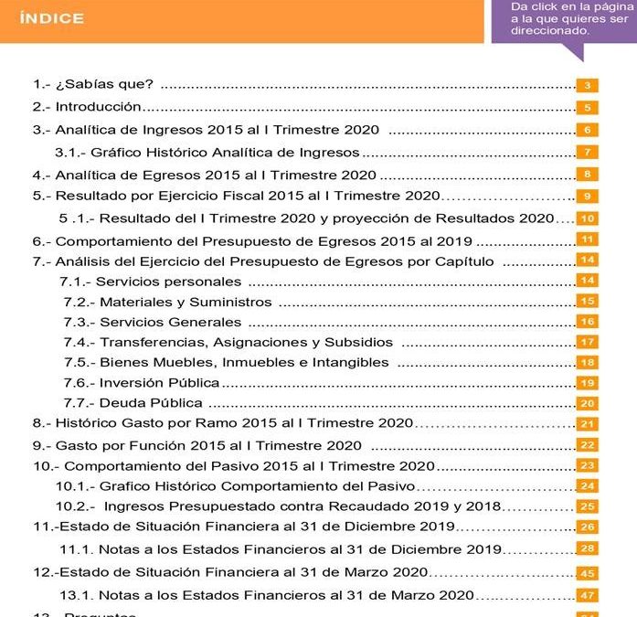 ACTUALIZACION: Análisis de los Estados Financieros del Ayuntamiento de Mexicali al I Trimestre 2020