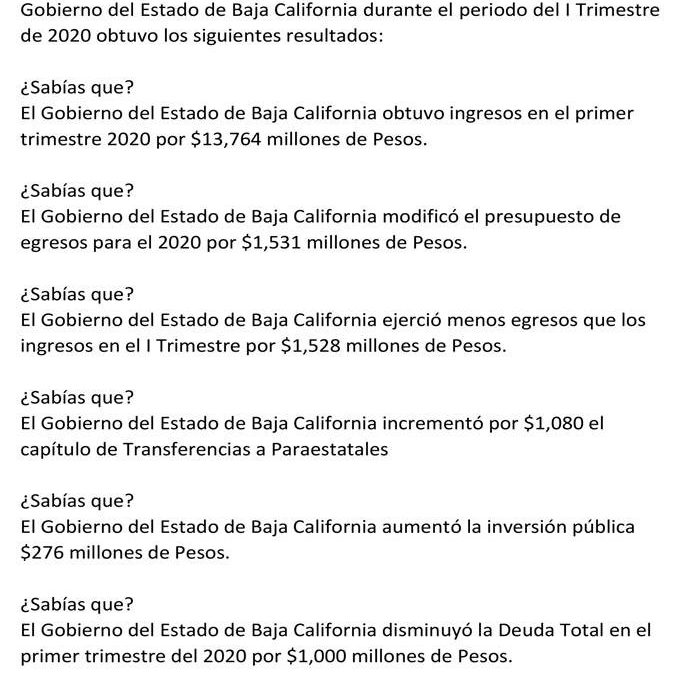 ACTUALIZACION: Análisis de los Estados Financieros del Gobierno del Estado de B.C. al I Trimestre 2020